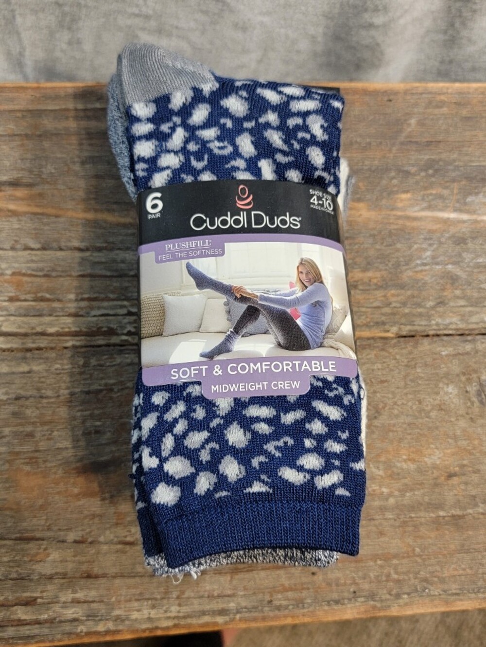 Cuddl Duds Navy & White Patterned Midweight Crew Socks - 6 Pack